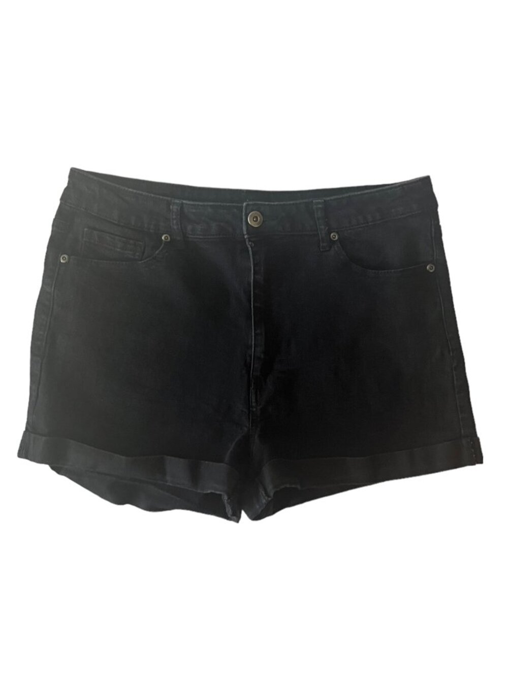Forever 21 Denim Shorts Size 31 Black Cut Offs Rolled Hem High Rise